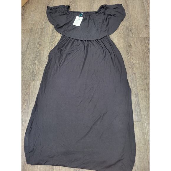 LilBetter NWT Super Flowy Stretch Black Off the Shoulder Dress Size Large Maxi - Picture 1 of 4